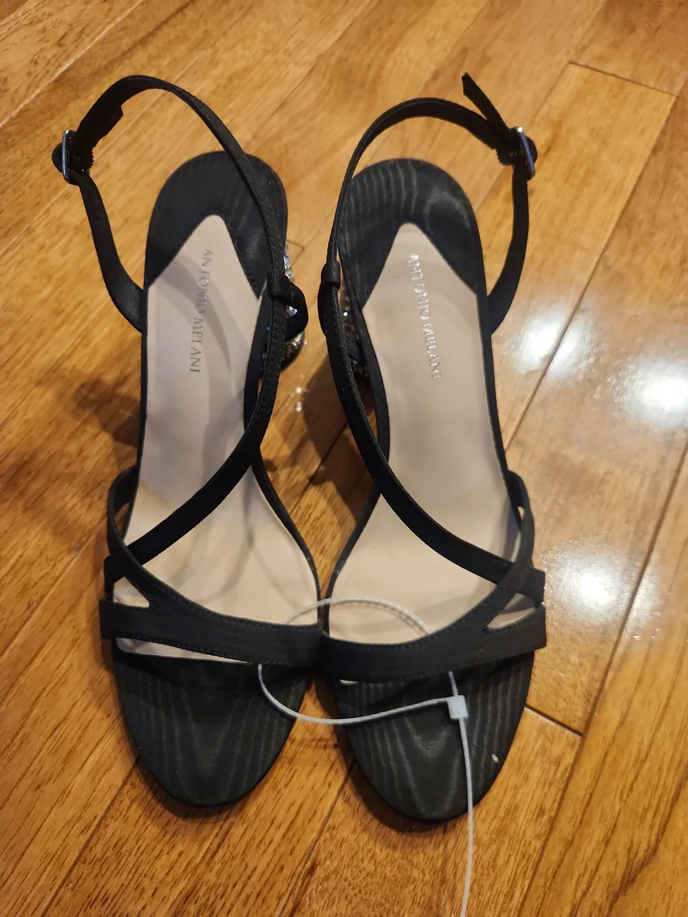 Antonio Melani Black Rhinestone Block Heel Sandals Women’s Size 10M